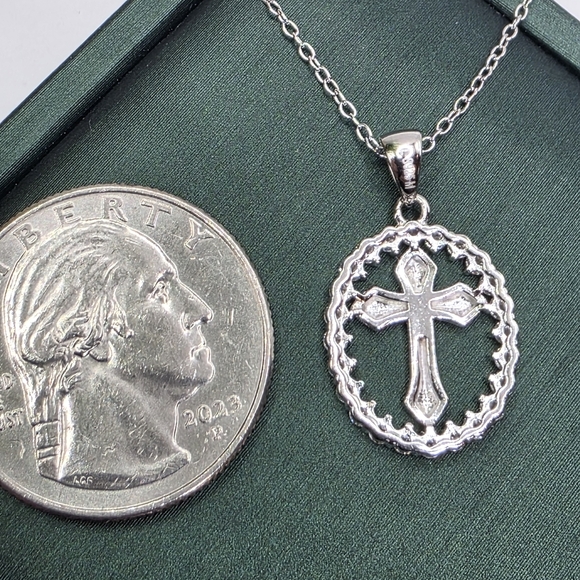 Moissanite S925 Silver Cross Pendant Necklace - Picture 4 of 5